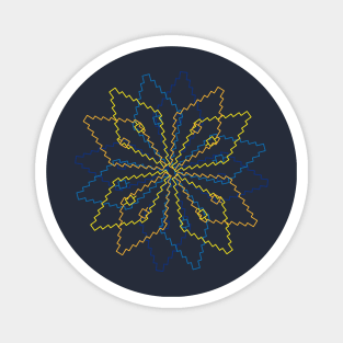 Spinning geometric flower in gold and blue Magnet